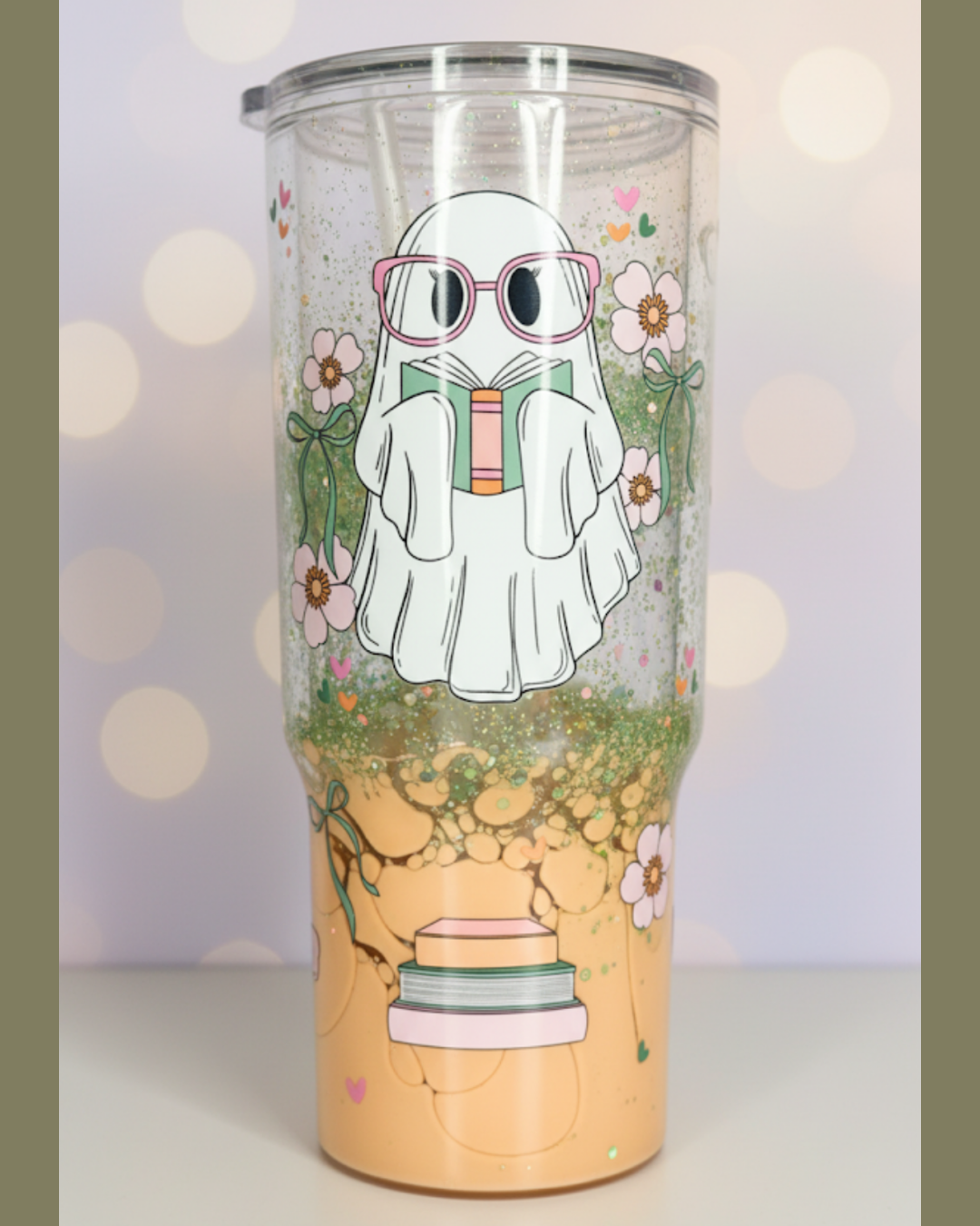 Book Ghostie Lava Glitter Tumbler – Ready to Ship! 👻📚